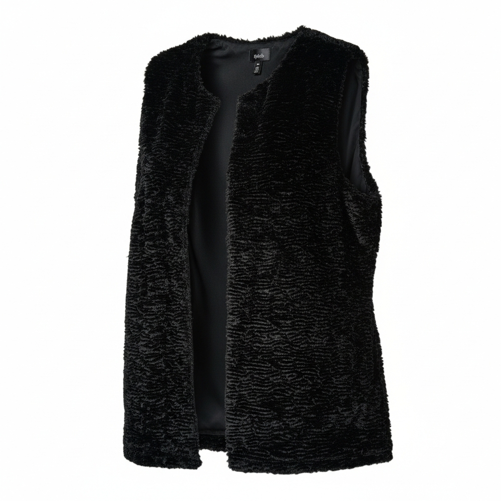 Rafaella Faux Fur Vest Open Front Sleeveless Black Size Large